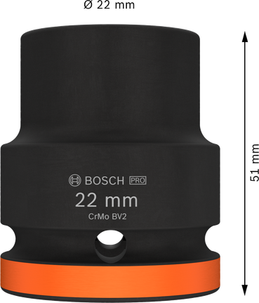 Soquete de impacto Bosch PRO de 22 mm com chave de 3/4".